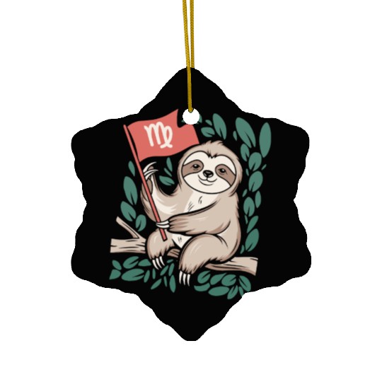 Charming Virgo Zodiac Sloth Embracing the Stars Ceramic Ornaments
