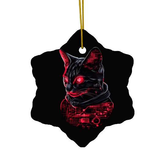 Cybernetic Black Cat Ceramic Ornaments