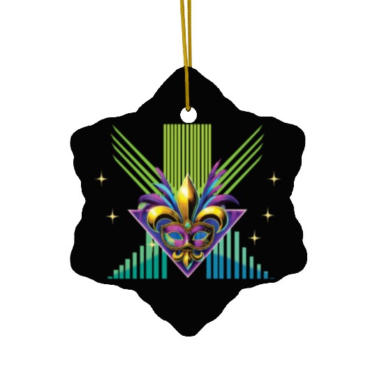 Mardi Gras Retro Synthwave Mask Design Ceramic Ornaments