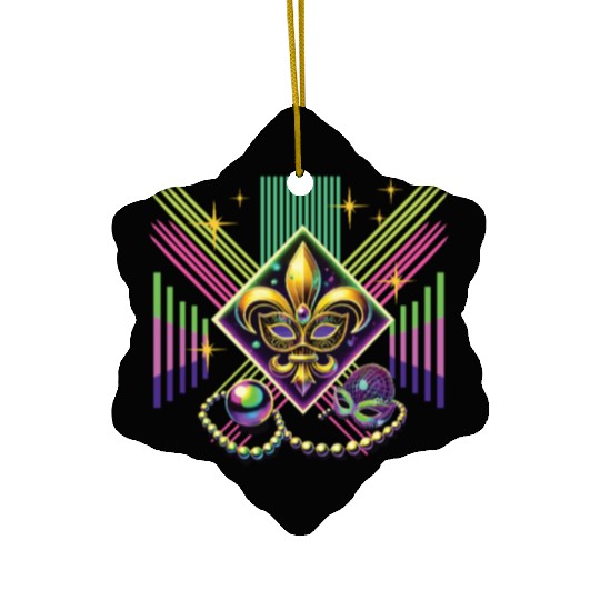 Mardi Gras Retro Synthwave Mask Neon Vibes Ceramic Ornaments