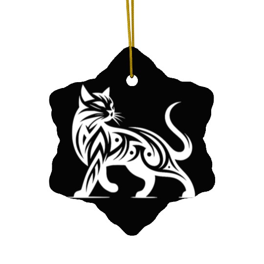 Tribal Cat Tattoo In Stylish Elegance Ceramic Ornaments