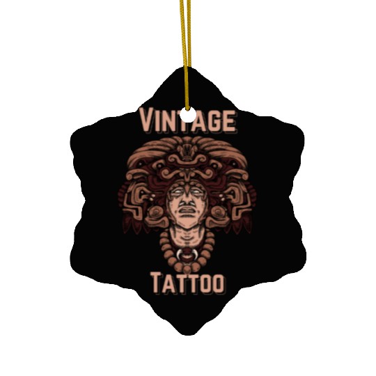 Vintage Tattoo Art – Aztec Warrior Design Ceramic Ornaments