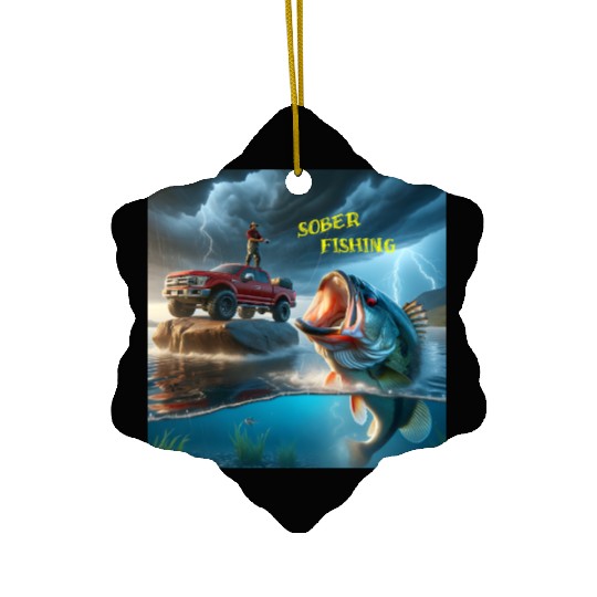 Sober Fishing,Large Mouth Bass. Ceramic Ornaments