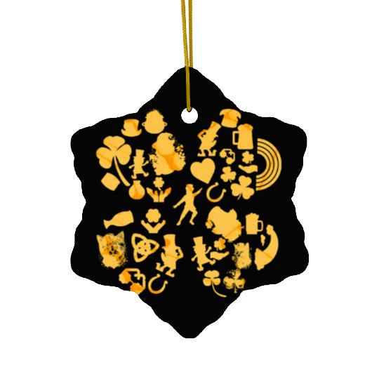 Gold 4-Leaf Clover Collage graphic Design Ceramic Ornaments