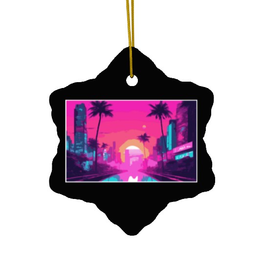 Neon Paradise Vaporwave Sunset Vibes Ceramic Ornaments