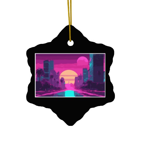 Neon Paradise Vaporwave Sunset Vibes Ceramic Ornaments