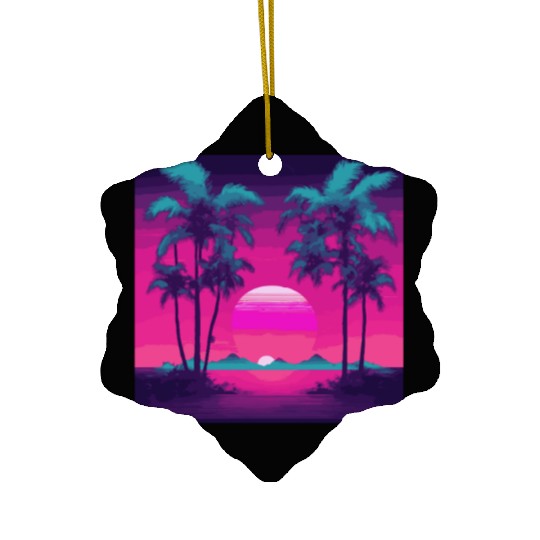 Neon Paradise Vaporwave Sunset Vibes Ceramic Ornaments