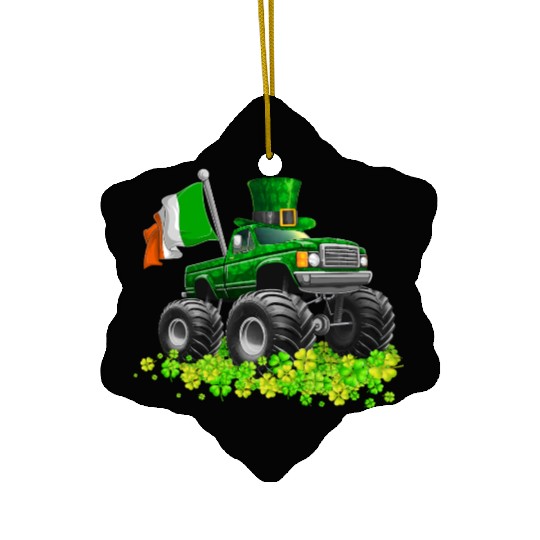 St Patricks Day Toddler Lucky Monster Truck Ceramic Ornaments