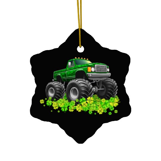 St Patricks Day Toddler Lucky Monster Truck Ceramic Ornaments