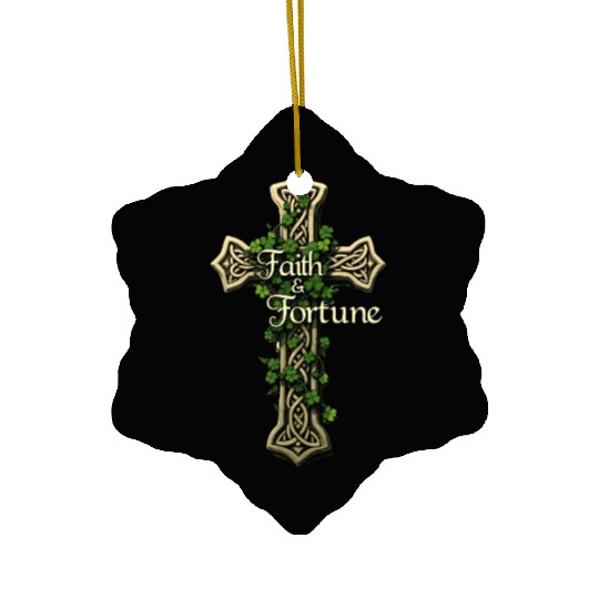 Celtic Cross Faith & Fortune Shamrock Design Ceramic Ornaments