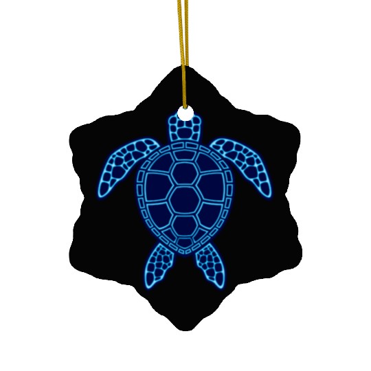 Blue Neon Lava Sea Turtle Design Ceramic Ornaments