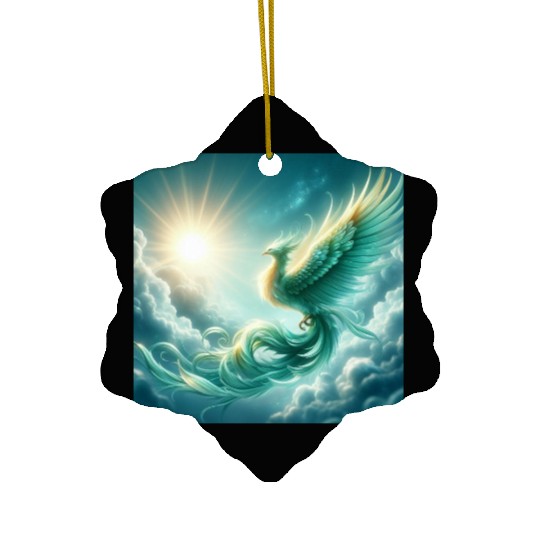 Green & Gold Rising Phoenix Ceramic Ornaments