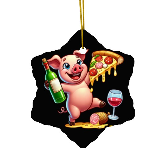 Happy Pig Pizza Fast Food Lover Ceramic Ornaments