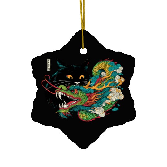 Ukiyo-e Black Cat Chinese Dragon Ceramic Ornaments