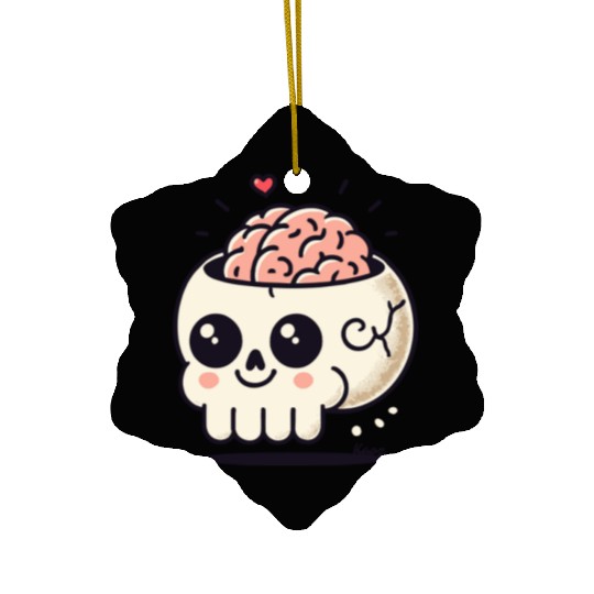 Cute Skull with Brain & Heart Ceramic Ornaments
