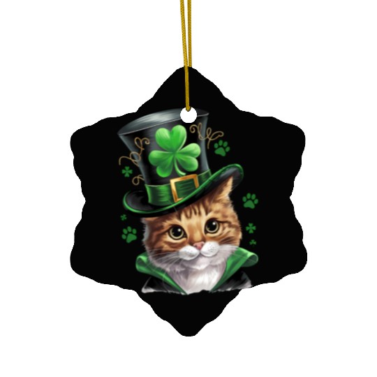 Irish Cat Shamrock St Patricks Day Ceramic Ornaments