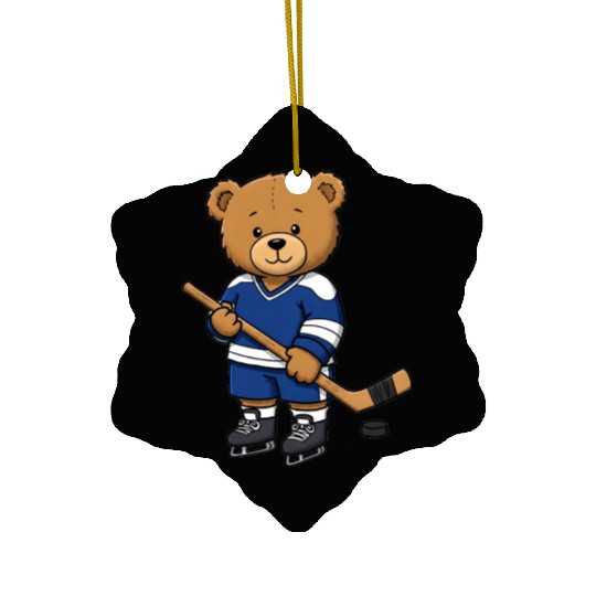 Teddy bear ice hockey player Ceramic Ornaments