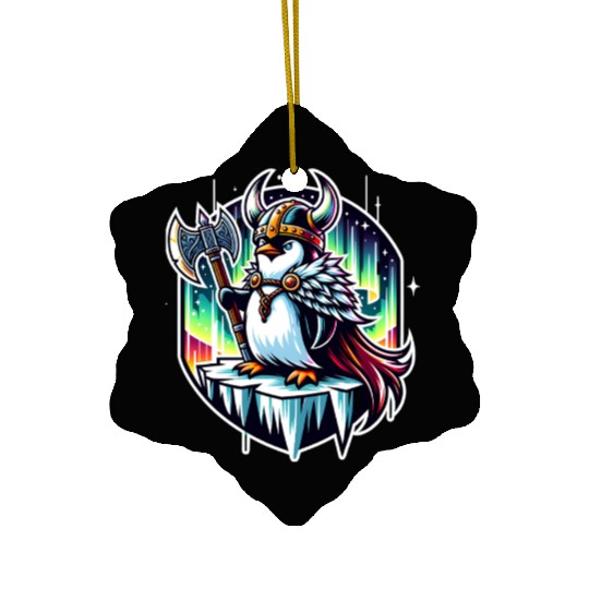 Viking Penguin Conquering Northern Lights Ceramic Ornaments