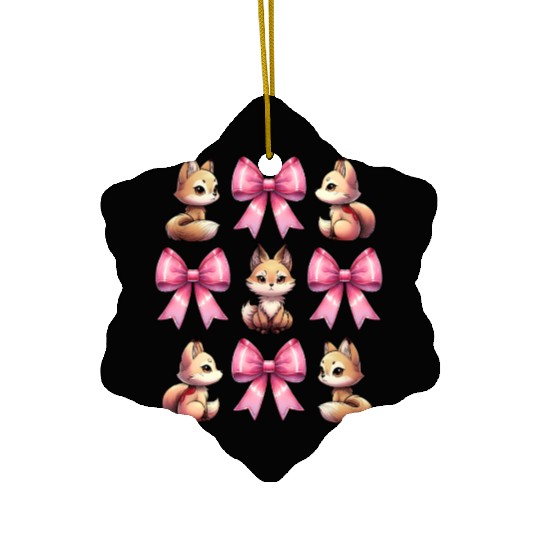 Coquette Bow Kitsune Fox Mask Pink Ribbon Mom Ceramic Ornaments