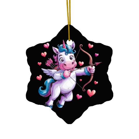 Magical Cupid Unicorn with Hearts and Bow Ceramic Ornaments
