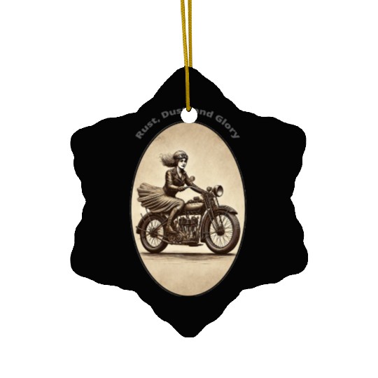 Vintage Woman Motorcycle Rider Wearing Goggles URM Ceramic Ornaments