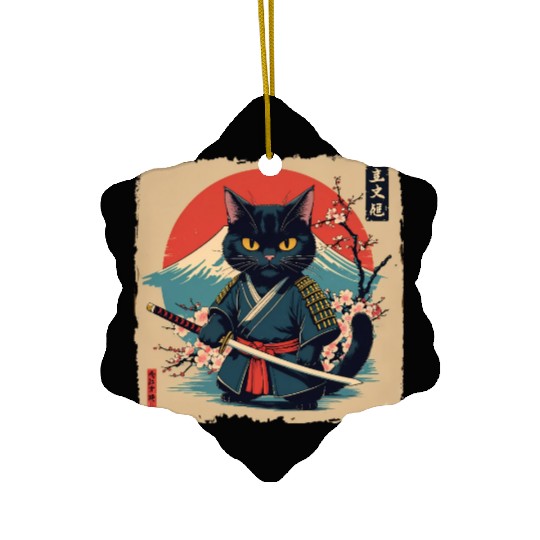 samurai cat Ceramic Ornaments