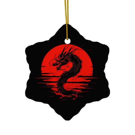Dragon Rising Under the Blood Moon Ceramic Ornaments