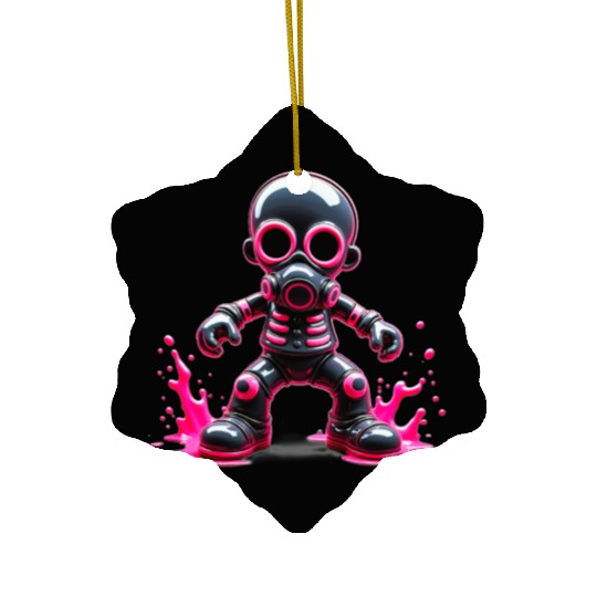 Neon Wasteland: The Cyberpunk Gas Mask Warrior Ceramic Ornaments