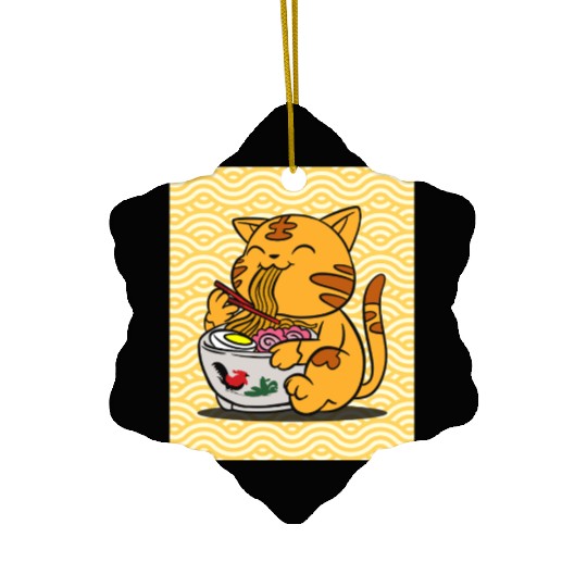 I Love Ramen Cat - Cute Anime Style Japanese Food Ceramic Ornaments