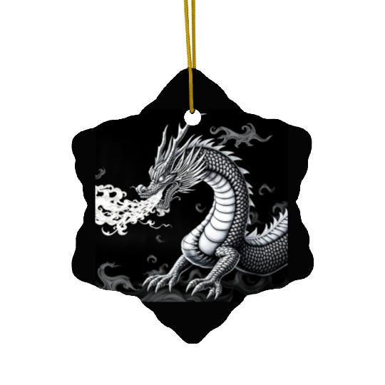 A classic dragon breathing fire Merch Ceramic Ornaments