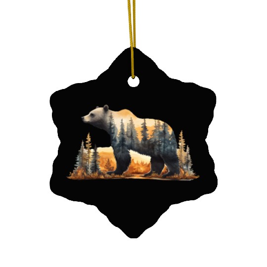 Grizzly Bear Watercolor Illustration Ceramic Ornaments
