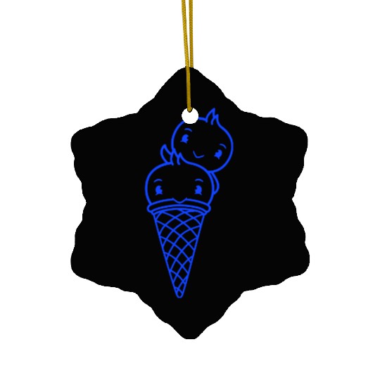 Two Birds Ice Cream Waffle Scoops Greeting Waving Ceramic Ornaments