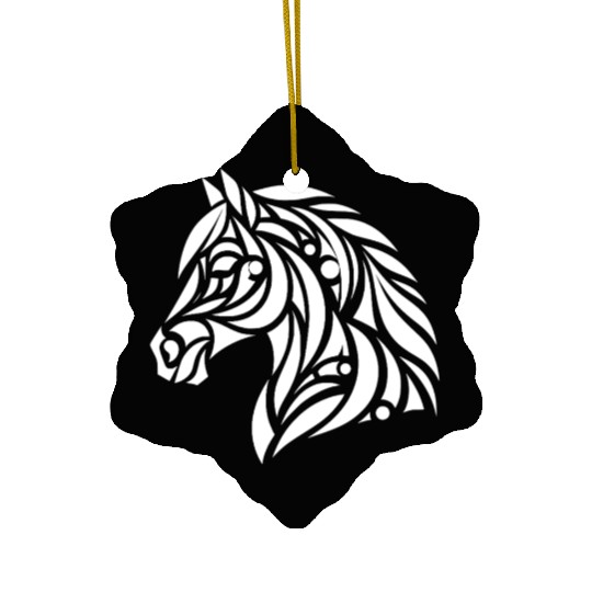 Tribal Horse Head Portrait Pony Tattoo Ceramic Ornaments