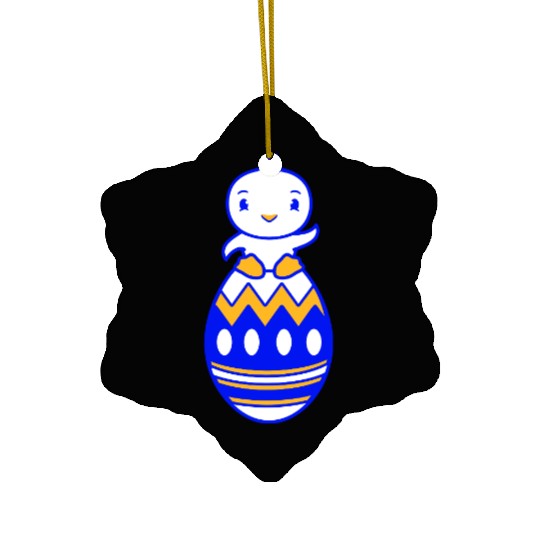 Chick Sits On Giant Easter Egg Waving Easter Sweet Ceramic Ornaments