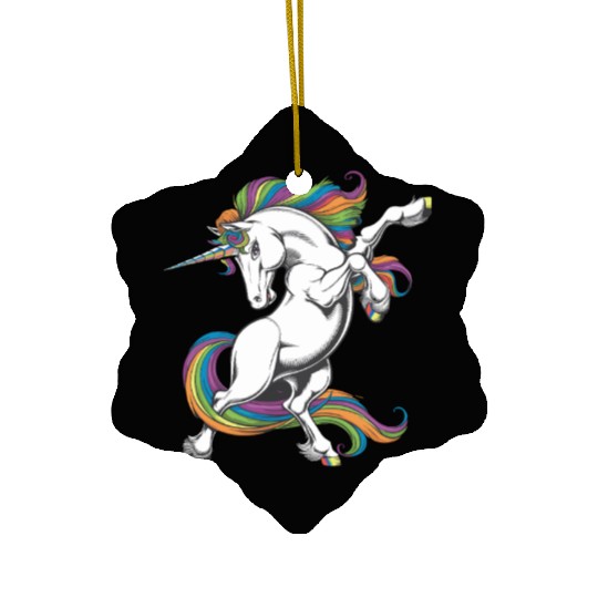 Majestic Rainbow Unicorn Prancing with Vibrant Ceramic Ornaments