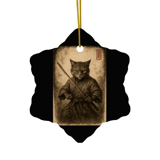 Samurai Cat in Vintage Style Ceramic Ornaments