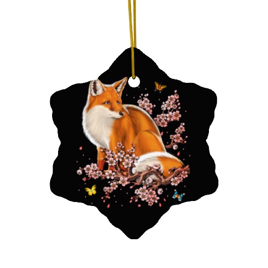 Fox Cherry Blossom Ceramic Ornaments