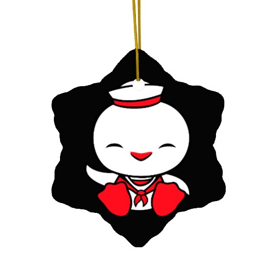 Duck sailor sailor hat waving happily fisherman Ceramic Ornaments