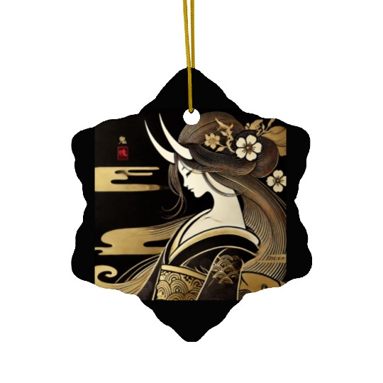 Oni girl in Kimono Ceramic Ornaments