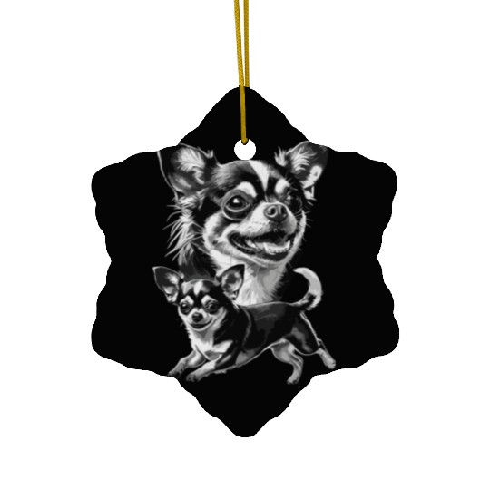 Charming Chihuahua Duo Black and White Pet Ceramic Ornaments