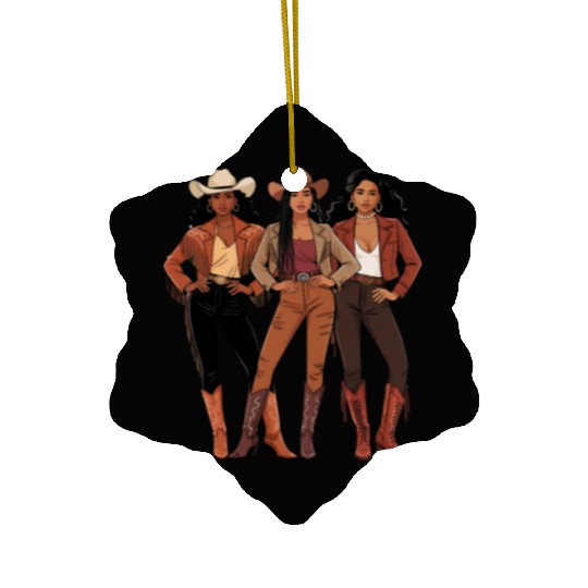 Black African American Cowgirl Rodeo Ceramic Ornaments
