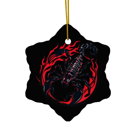 Tribal Scorpion Tattoo – Red & Black Ink on White Ceramic Ornaments