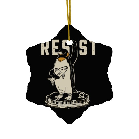 Funny Protest Against Tariffs Resist Penguin Ceramic Ornaments