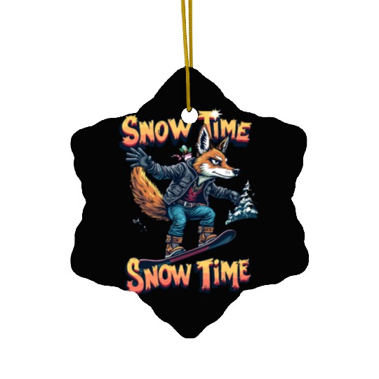 Snow Time Snowboarding Fox Adventure Artwork Ceramic Ornaments