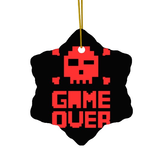 Retro Pixel Game Over Skull Red Gamer Graphic Ceramic Ornaments