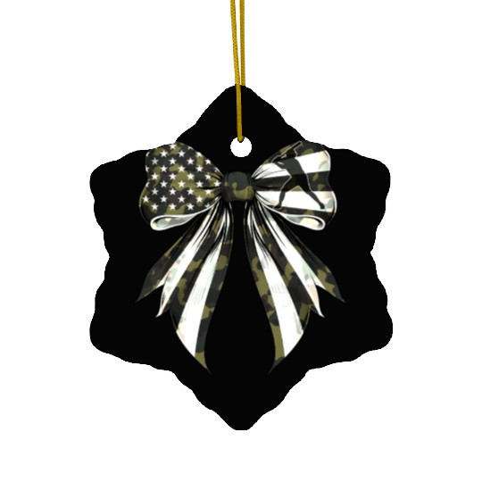 Coquette Bow Baseball Player Camouflage US Flag Ceramic Ornaments