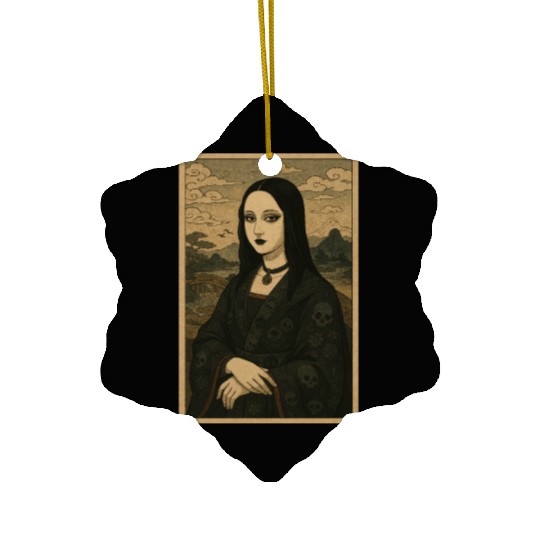 Gothic Geisha Mona Lisa Ukiyo-e Portrait with Ceramic Ornaments