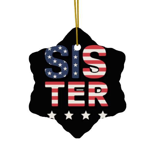 Sister American Flag Stars and Stripes Design Ceramic Ornaments
