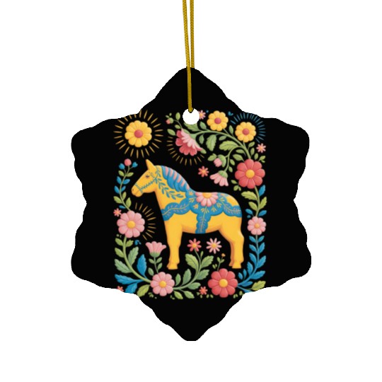 Sunny Summer Dala Horse with Flowers Ceramic Ornaments