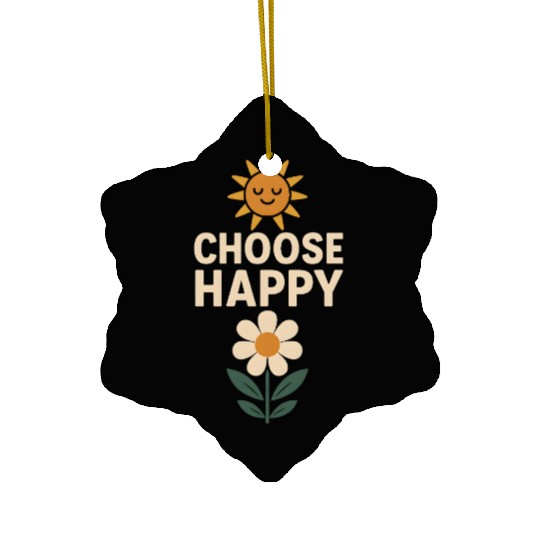 Choose Happy Retro Positivity Sun and Flower Ceramic Ornaments